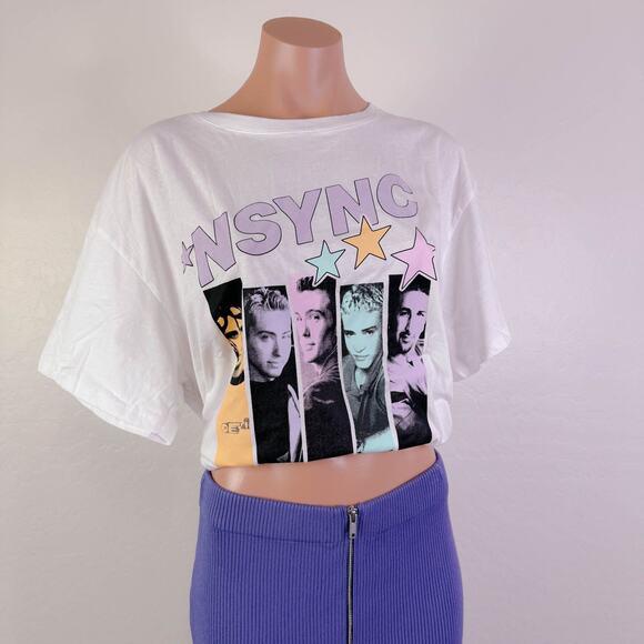 NSYNC Boy Band Concert Graphic Tee T Shirt White Y2K Retro 90s Pop R&B sz XL NWT - Picture 1 of 8